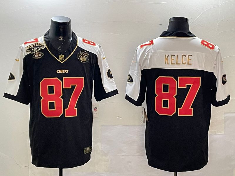 Men Kansas City Chiefs #87 Kelce Black Thanksgiving three generations 2025 Nike Vapor Limited NFL Jersey style 1